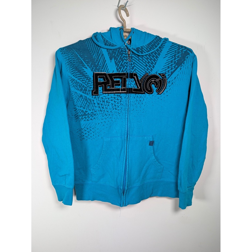 Red Dragon Vintage Mens Hoodie Full Zip Graphic Embroidered Cotton Blue M